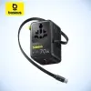 Baseus GaN Carregador Adaptador de Viagem Universal Construído em 70W Cabo Retrátil 2AC 2 USB-A Tipo-C Carregamento Rápido UE/Reino Unido/EUA/AUS