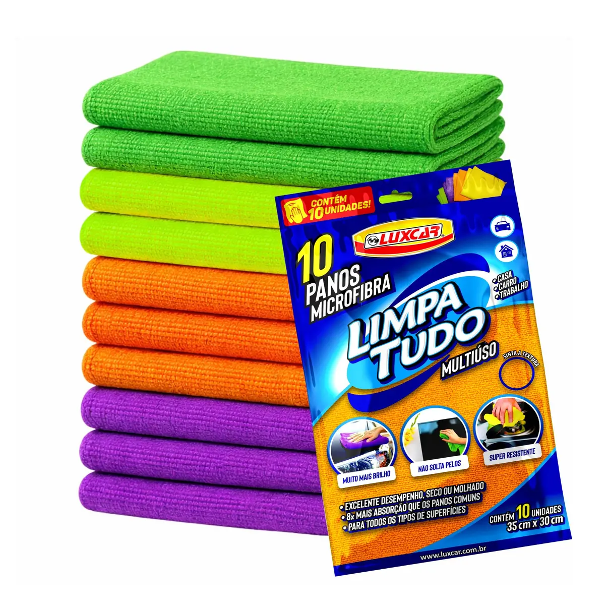 Luxcar - Conjunto com 10 Panos Microfibra Limpa Tudo