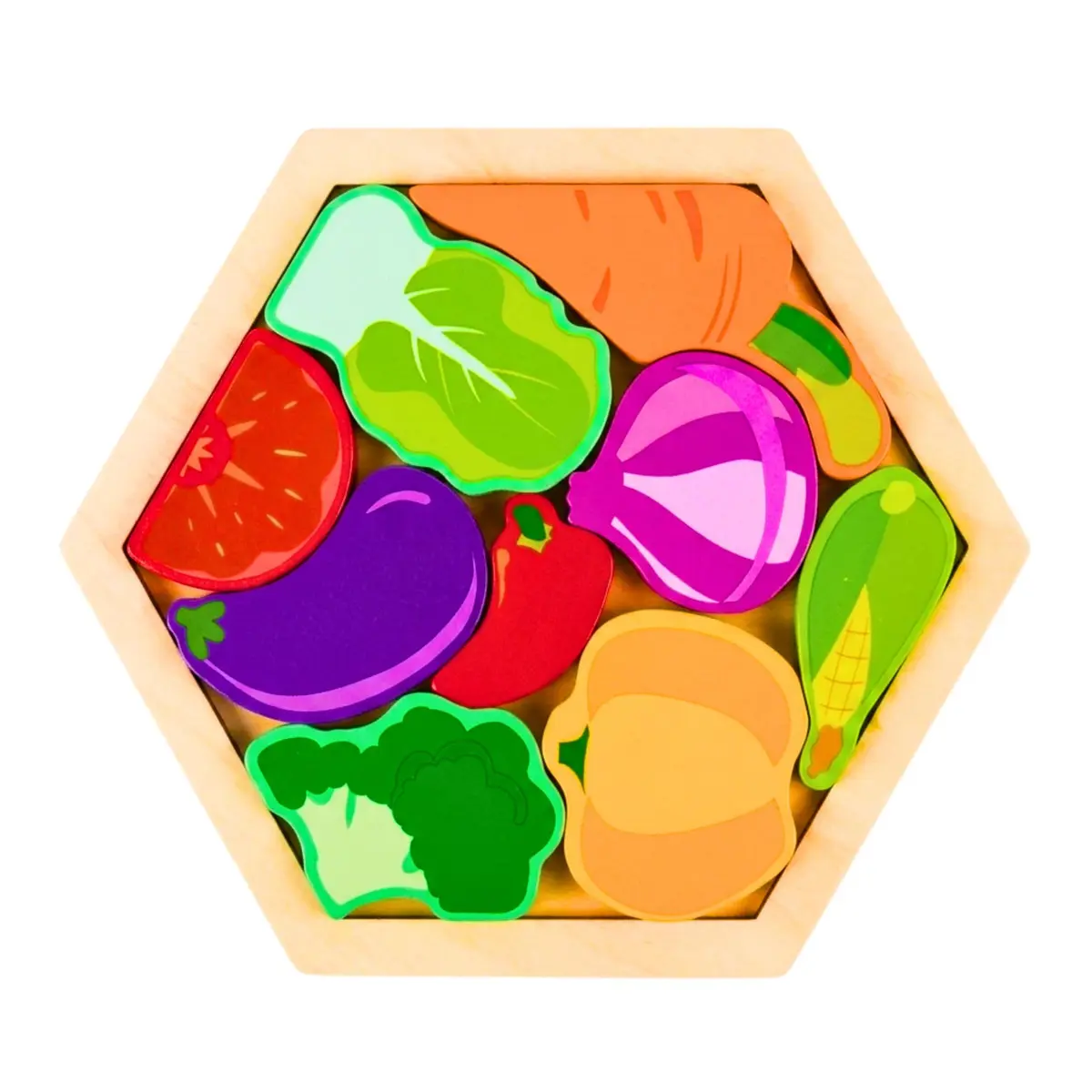 Quebra Cabeça 3D Montessori Brinquedo Infantil de Madeira, Legumes | Coordenação Motora e Estimula a Criatividade