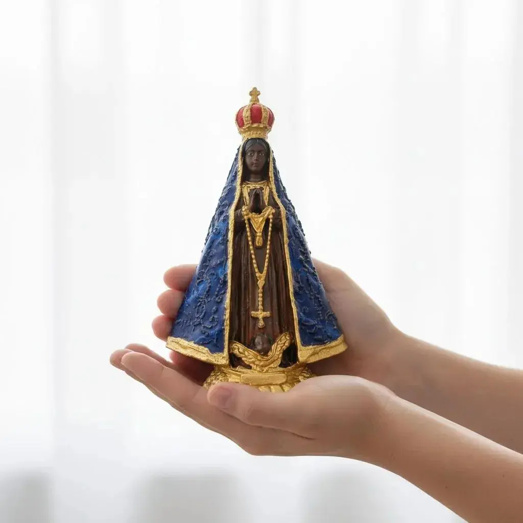 Estátua Nossa Senhora Aparecida Azul-marinho 15cm Yeshua Artigos Religiosos