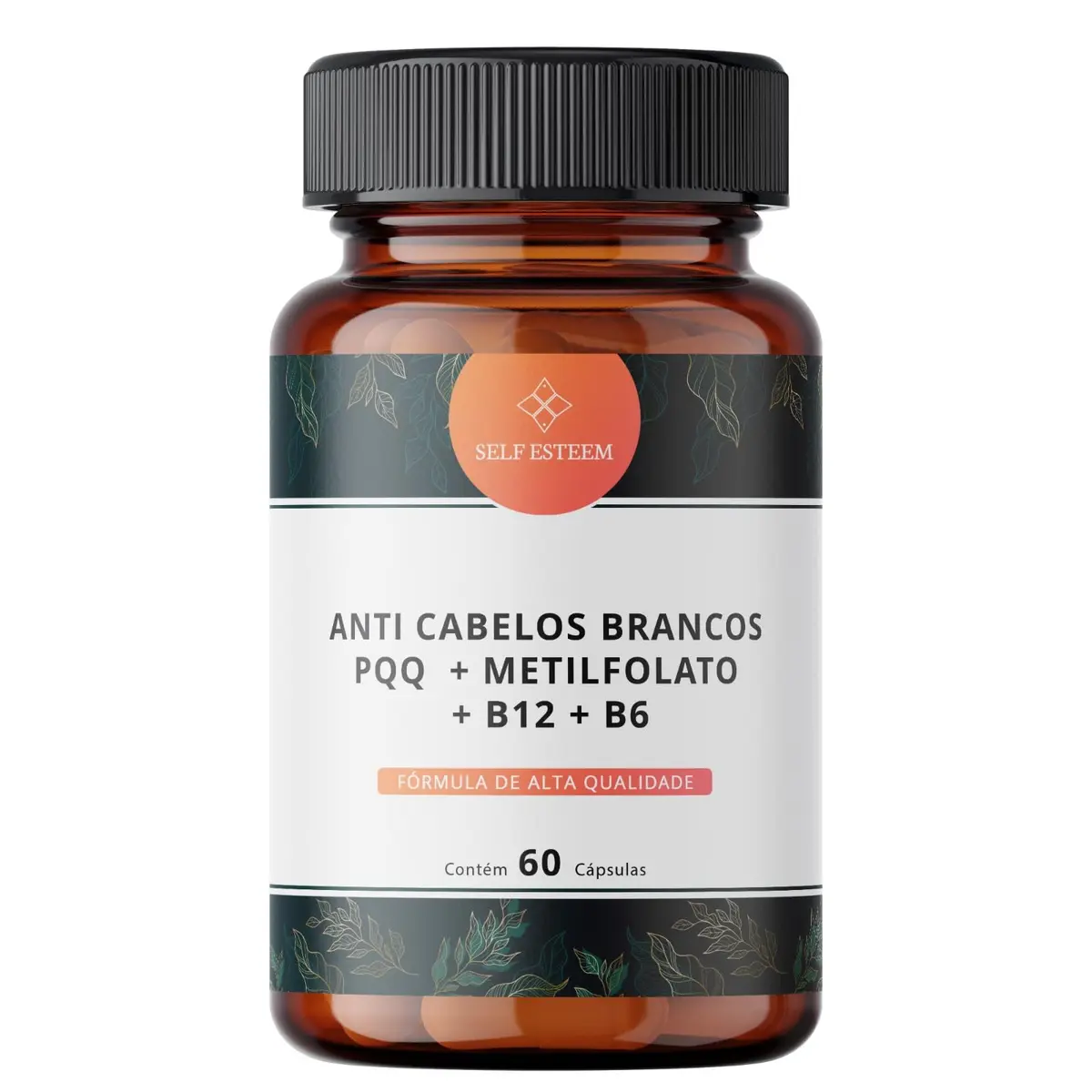 Anti Cabelos Brancos PQQ 10mg + Metilfolato 5000mcg + B12 1000mcg + B6 15mg 60 Cápsulas