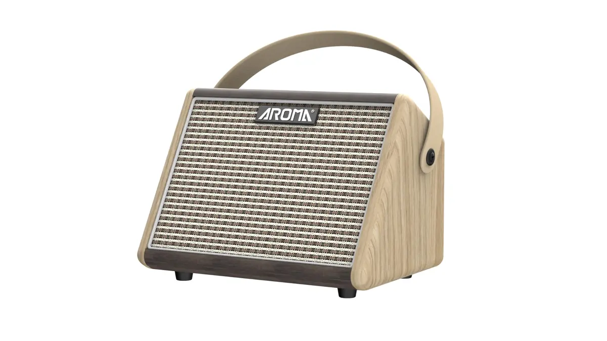 VEDO Amplificador de guitarra acústica AROMA, alto-falante Bluetooth recarregável de 15 watts, amplificador portátil para guitarra acústica com efeito de reverb e chorus, compatível com entrada - 1