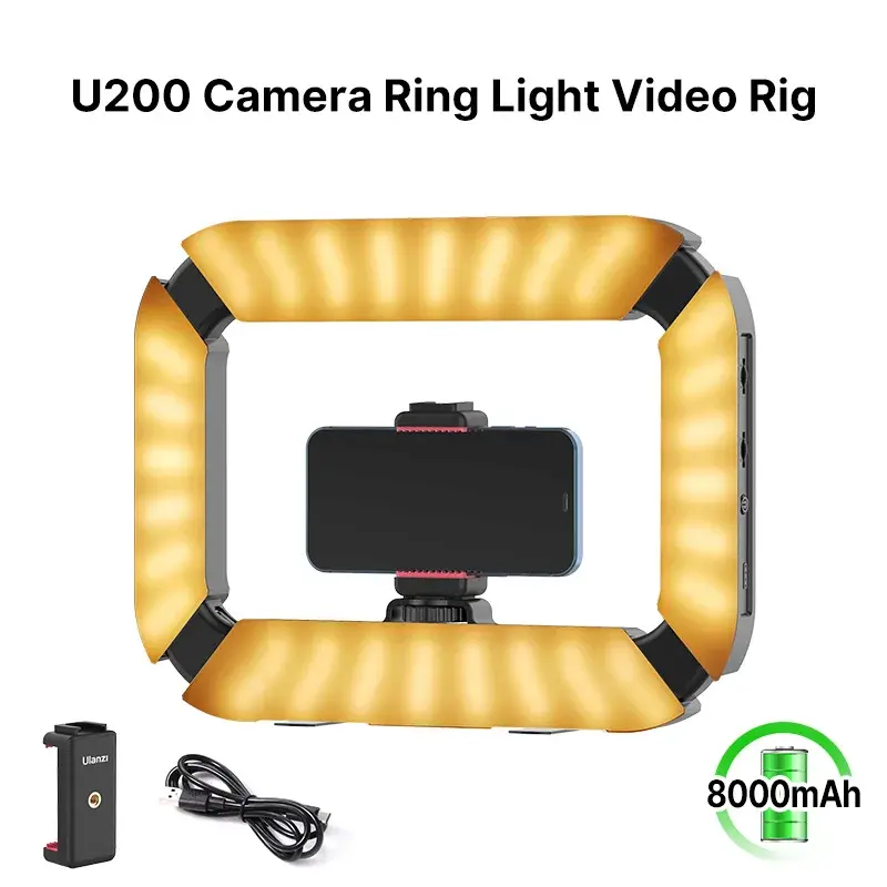 Ulanzi U200 Smartphone Video Rig LED Anel de luz para câmera de telefone Gopro Youtube Lâmpada ao vivo com sapata fria para microfone tripé de vídeo