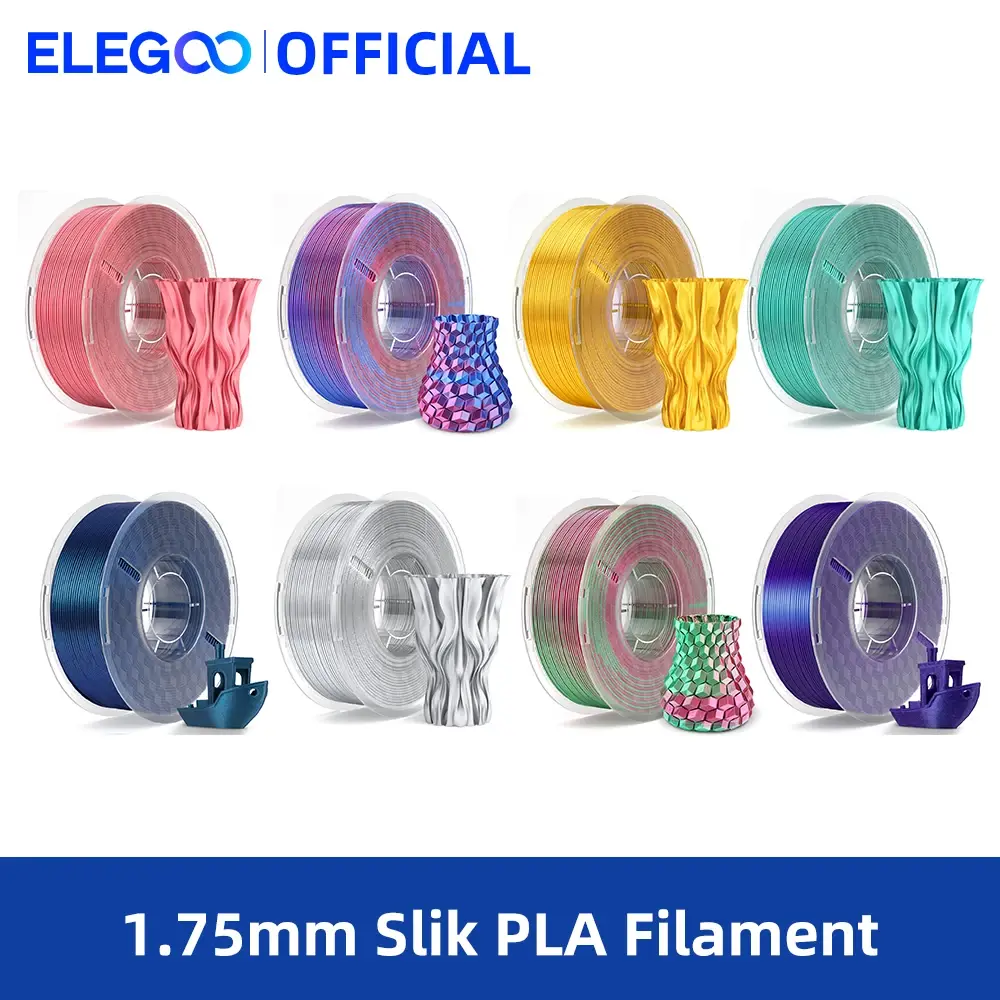 Filamento ELEGOO Silk PLA 1.75mm 1KG, Filamento para Impressora 3D 1kg Dourado Prateado Compatível com a Maioria das Impressoras 3D FDM