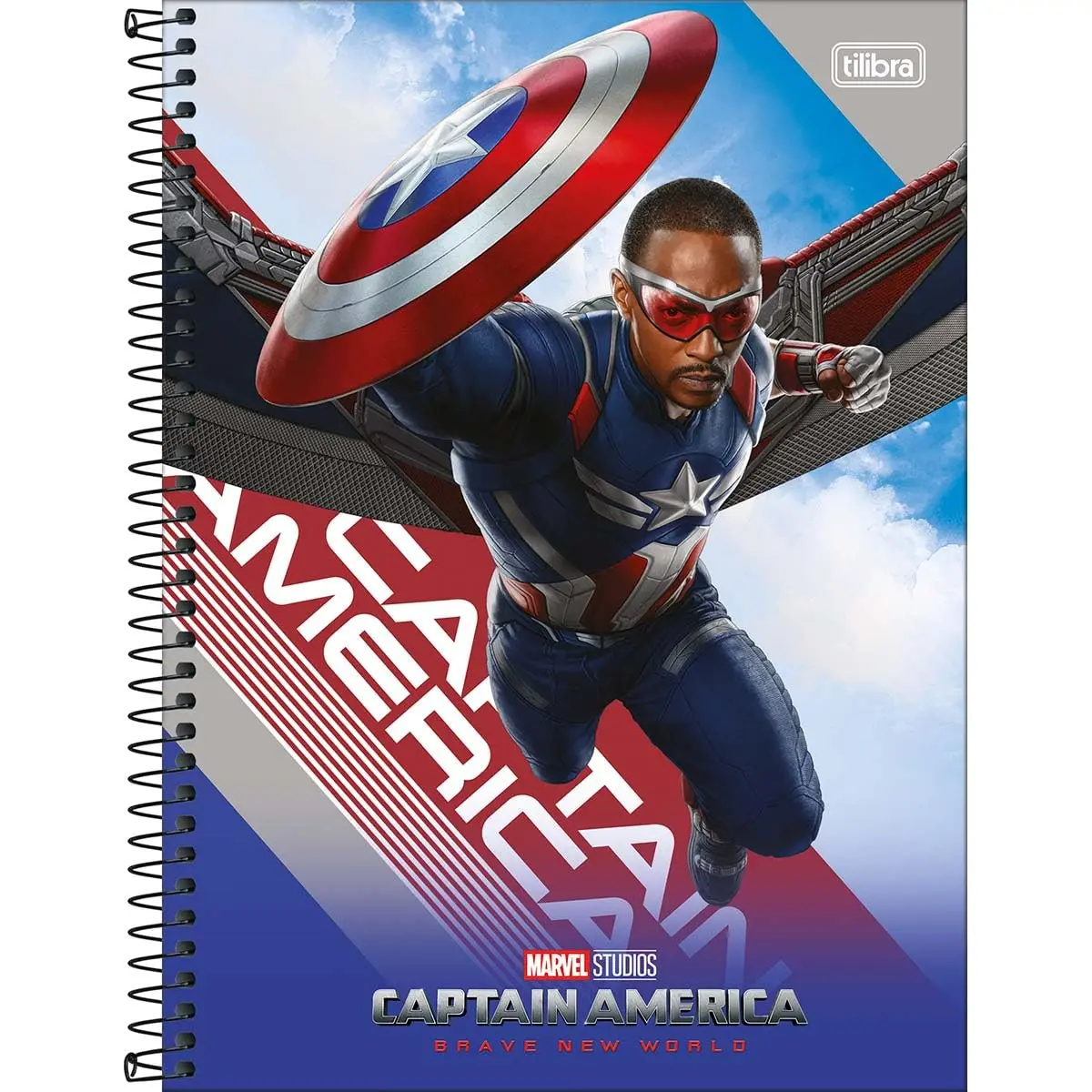 Tilibra - Caderno Espiral Capa Dura Universitário 10 Matérias Capitão América 160 Folhas - Capitão América Voando