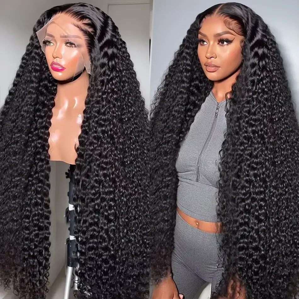 Peruca de Cabelo Humano Ondulado Profundo Preto Natural de 40 Polegadas para Mulheres, Peruca Frontal de Renda Transparente HD 13x4 13x6 com Densidade 200 Pré-Alongada e Sem Cola - 1