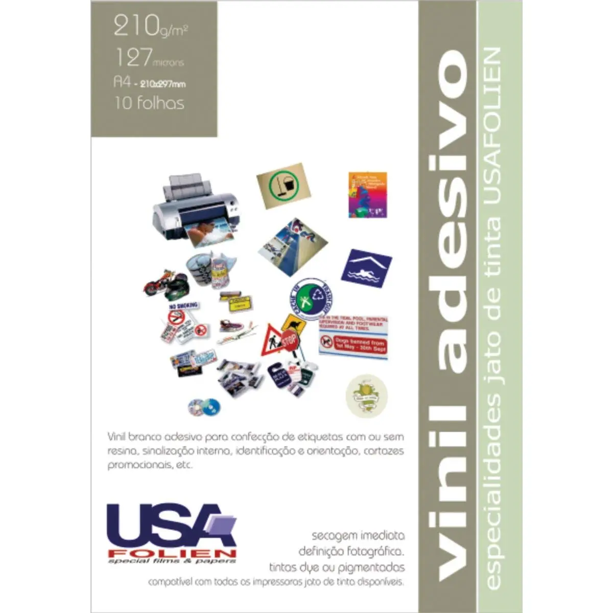 Usa Folien 7202, Papel Fotográfico, Inkjet, A4, Vinil Adesivo, Multicor, Pacote de 10