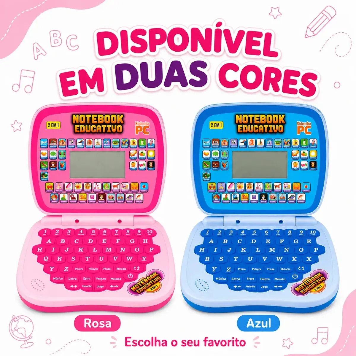 Laptop Notebook Infantil Educativo Menino Menina Estudo Bilingue Inglês Português Notebook Presente Kizumba Cor Rosa thumbnail 5