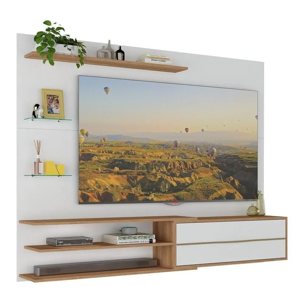Painel para TV até 65” com 1 Porta Basculante e 5 Prateleiras – Multimóveis MP1064 Branco/Rustic, Design Moderno em MDP
