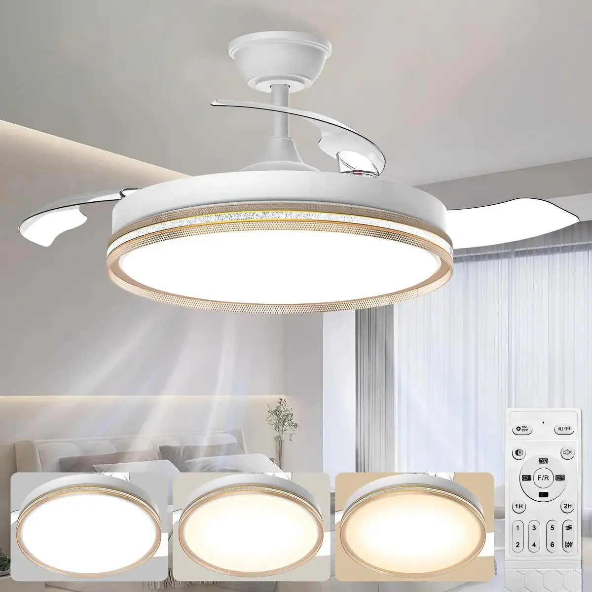 Airwit Ventilador de Teto Retrátil 106 cm com Luz LED, 6 Velocidades | 6 velocidades, 3 cores de luz, controle remoto, temporizador e Bivolt 110V/220V - 1