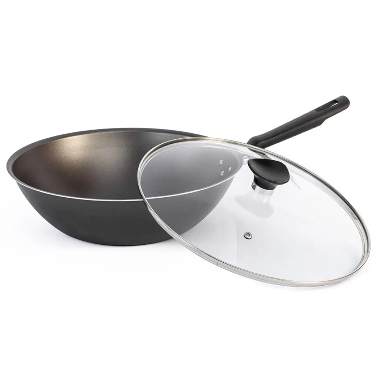 Frigideira Funda Antiaderente Wok Com Tampa- compatível com Tramontina (Grafite, 28 Cm)