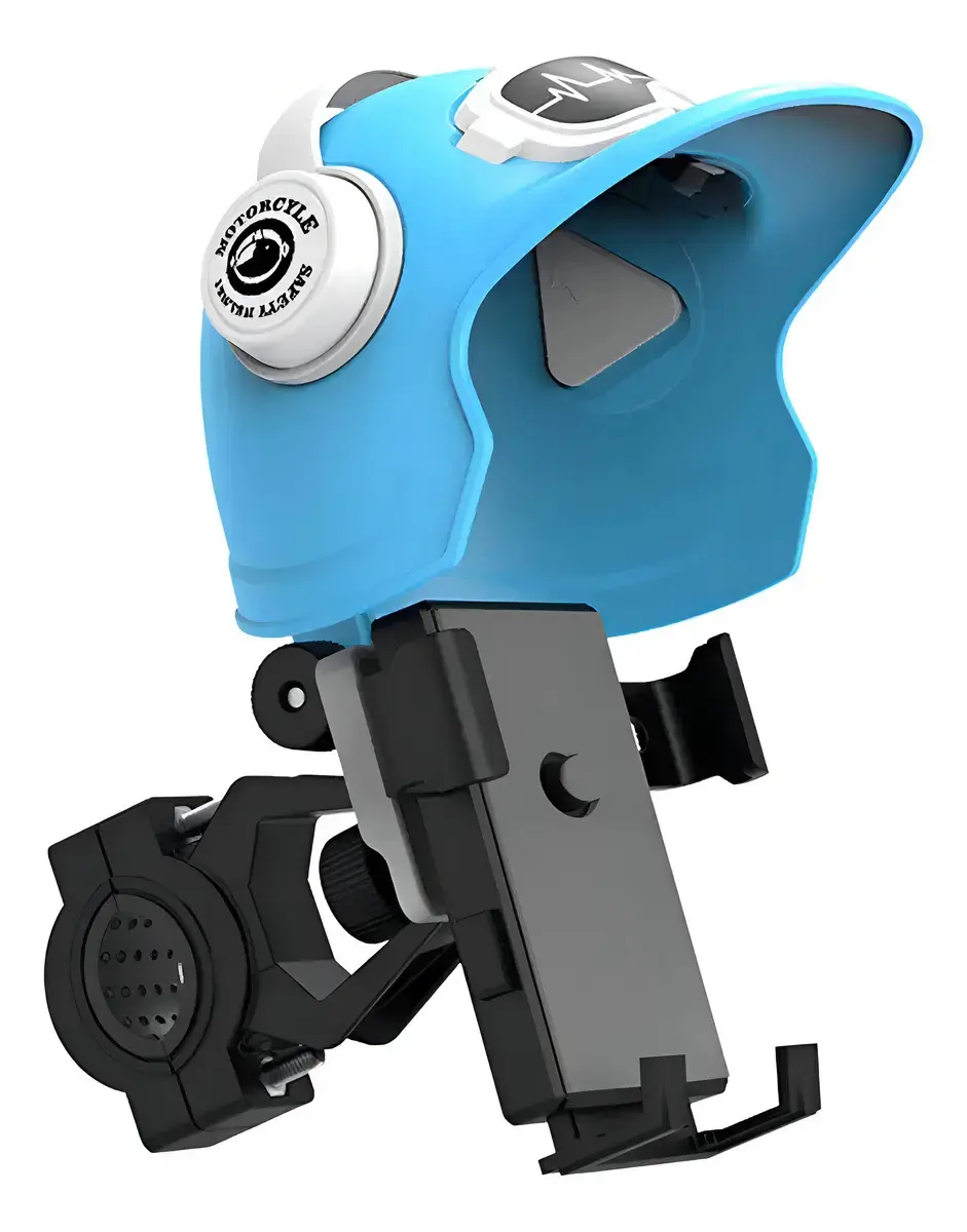 Suporte Celular Estilo Capacete Moto -proteção Solar E Chuva Cor Azul e Preto - 1