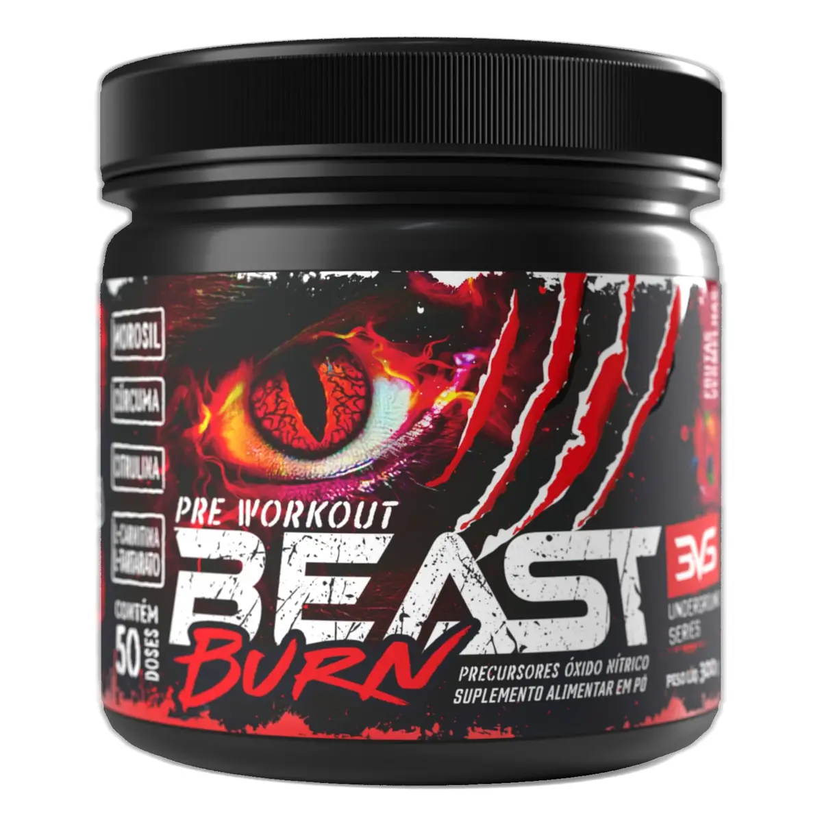 3VS Nutrition Pré-Workout Beast Burn 300g – Suplemento Pré-Treino Fórmula Única com Cafeína, Beta Alanina, L-Carnitina, Citrulina, Morosil® e Cúrcuma – 50 Doses 300gr Sabor Frutas Vermelhas