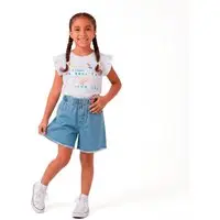 Infantil - Bermuda Menina Borboletando Jeans Alphabeto
