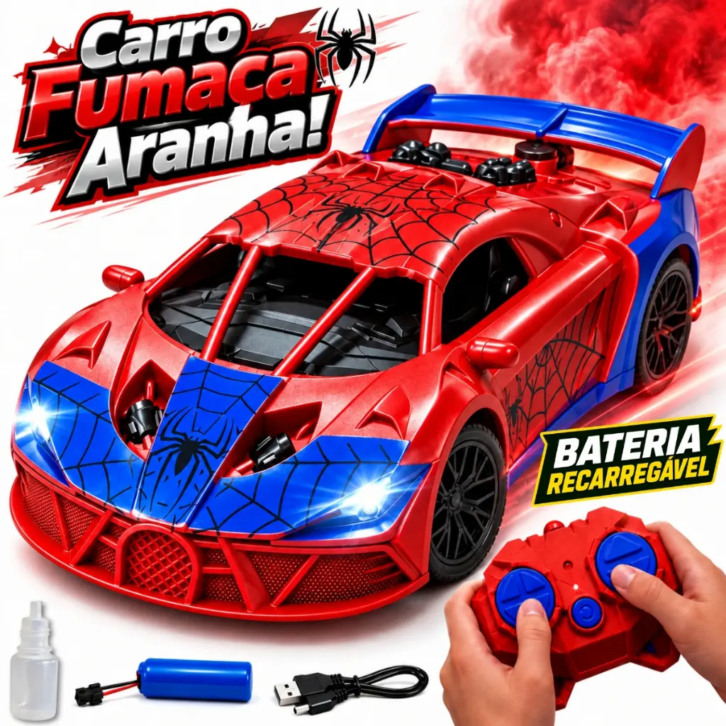 Carrinho Controle Remoto Infantil Led Solta Fumaça Bateria Recarregável Esportivo Rápido - 1