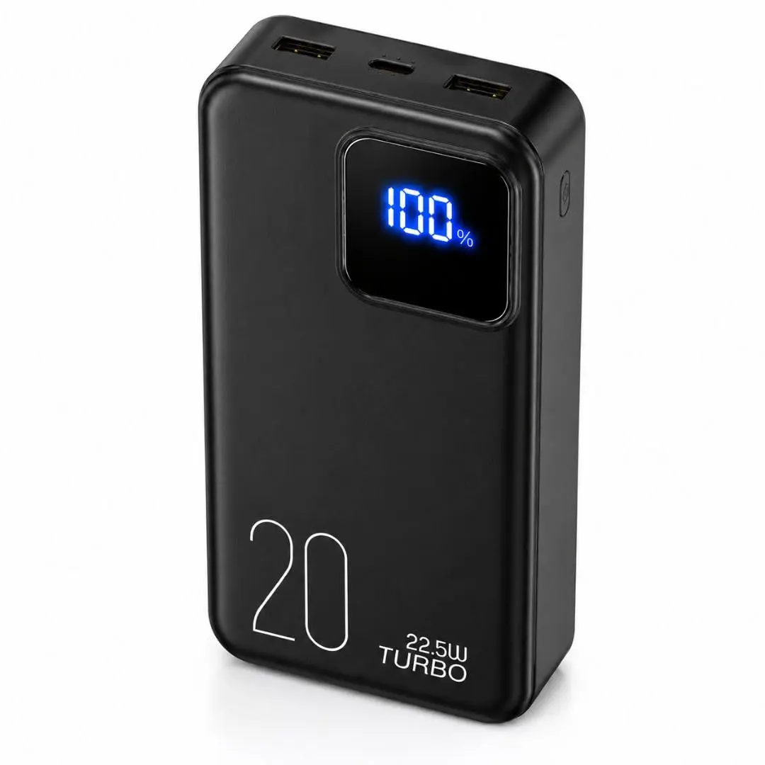 Carregador Portátil Power Bank Bateria 20000mAh 22,5W Turbo Display Tela LED Tipo C Lightning Iphone Preto Thomazini