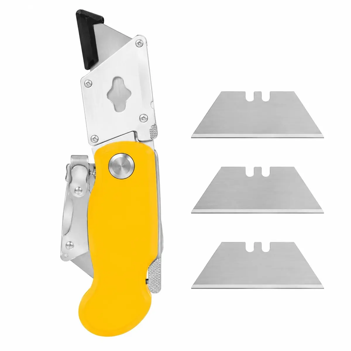 Estilete Trapezoidal Dobrável com Refil 3 Lâminas – Estilete Compacto Dobrável, Trava de Segurança, Corte Preciso, para Papelão, Caixas, Plástico, Embalagens, Reparos e Uso Profissional Doméstico - 1