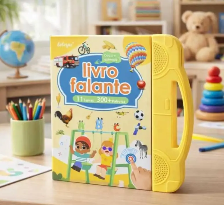 Livro Falante Infantil Bilíngue com Som e Toque Português e Inglês Interativo para Crianças Educativo