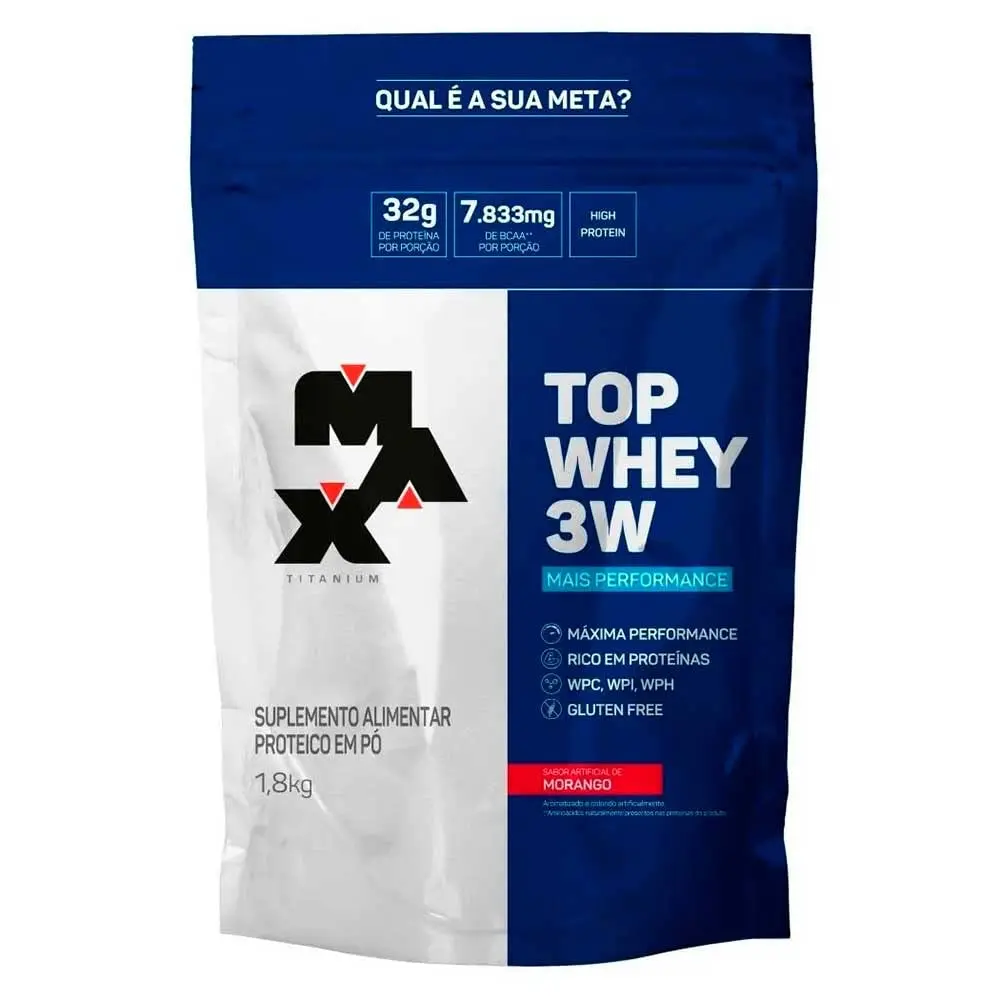 Top Whey 3W Refil (1,8kg) - Mais Performance - Morango - Max Titanium, Max Titanium - 1