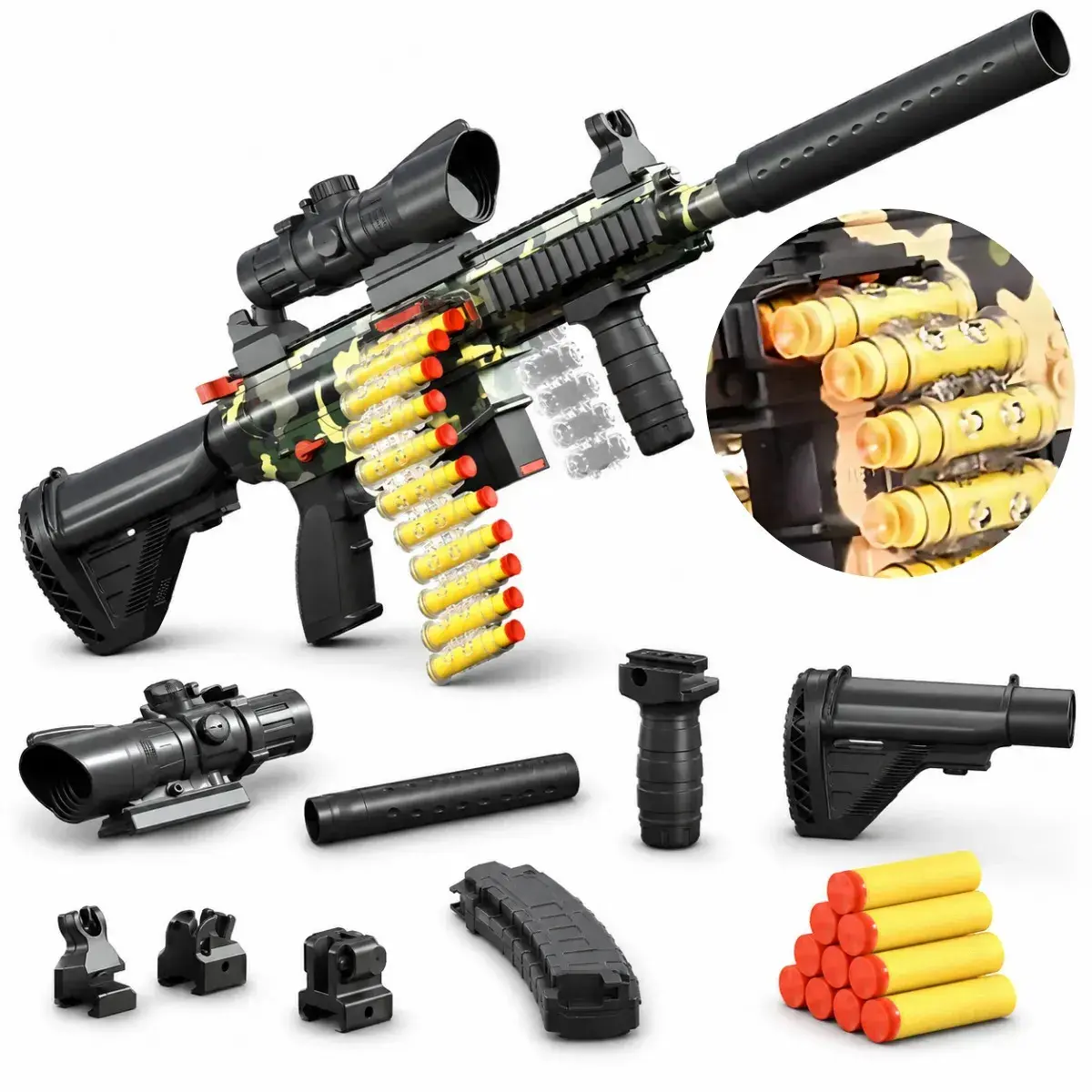 Brinquedo Fuzil M416 Lança Dardo De Espuma Metralhadora Mira Acessórios Completo