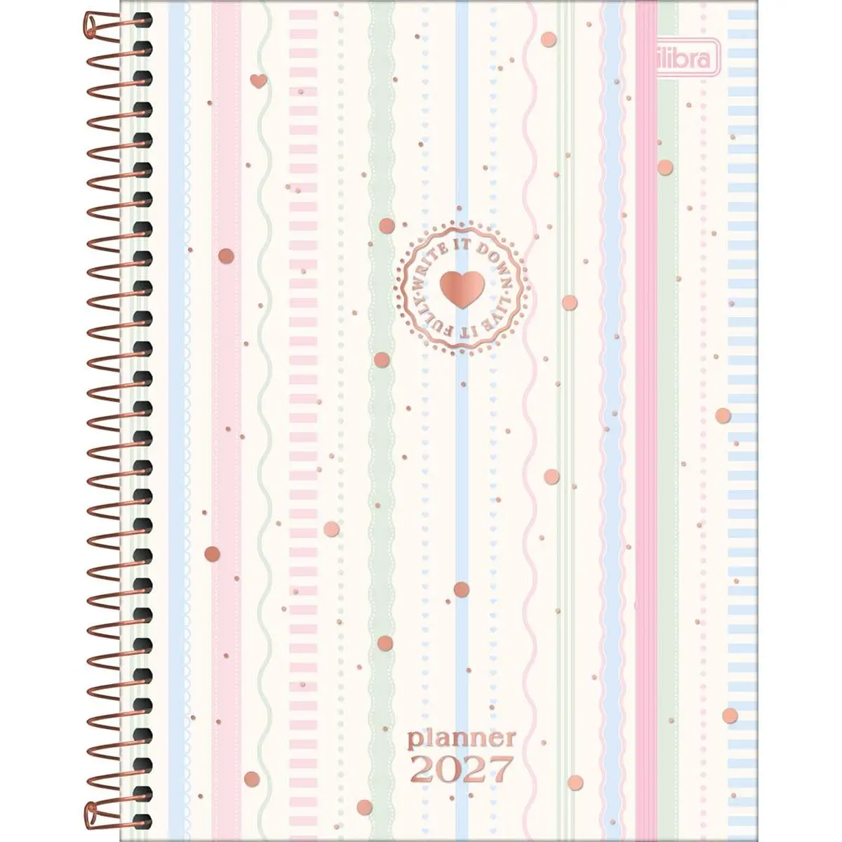 Tilibra - Planner Espiral 17,7 x 24 cm Soho 90 G 2027 - Listras e Ondinhas - 1