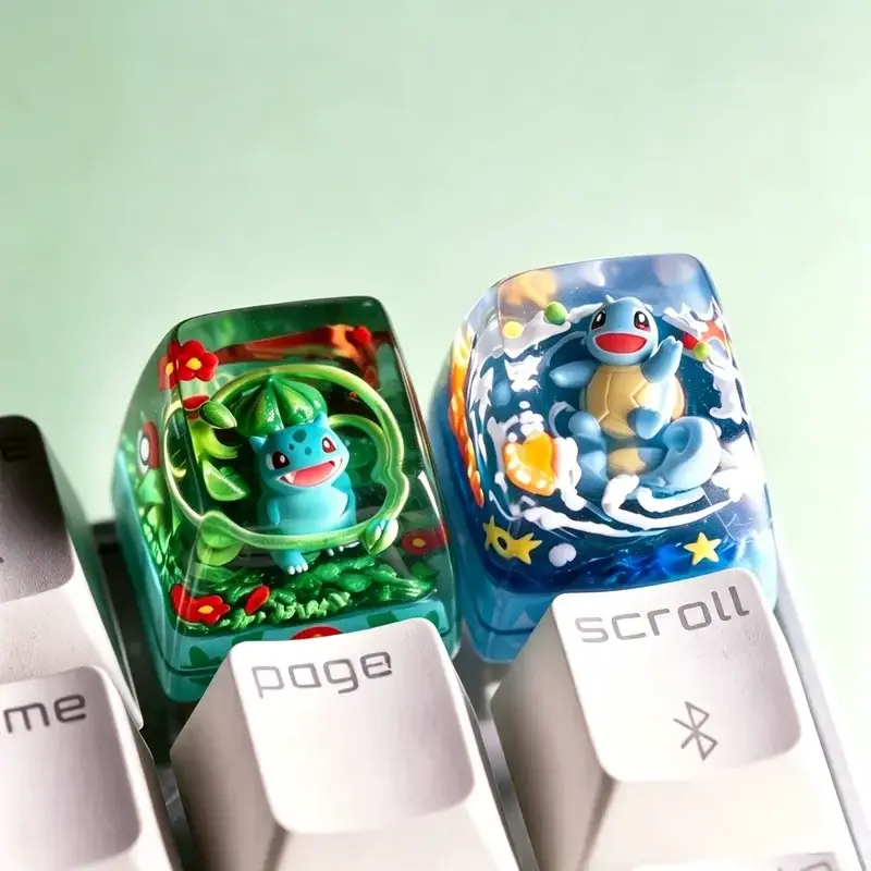 Keycap de Resina Colecionável para Teclado Mecânico com Personagens de Anime Charmander e Bulbasaur, Material de Resina com Processo de Fundição, Presente Divertido