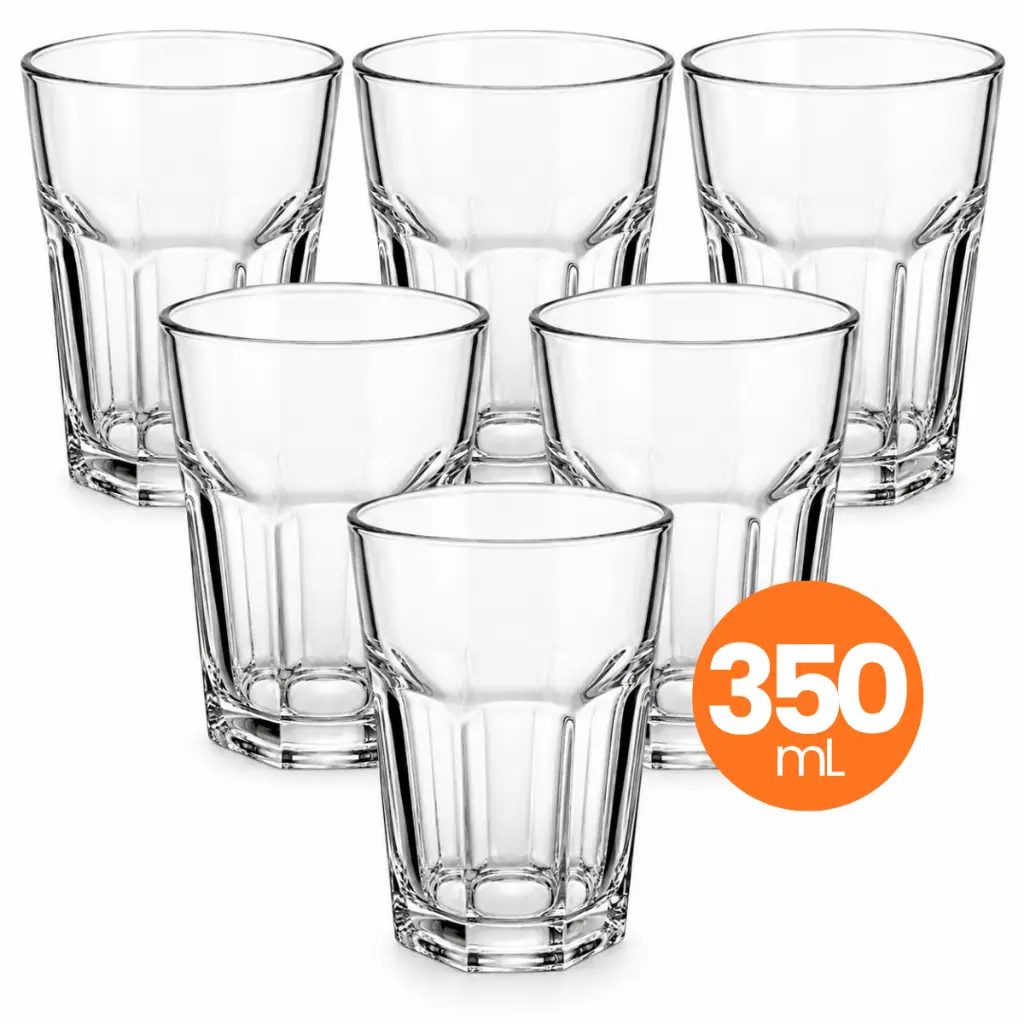 Jogo 6 Copo Vidro Briston 350ml Conjunto Mesa Posta Água Suco Cozinha Decoração Presente