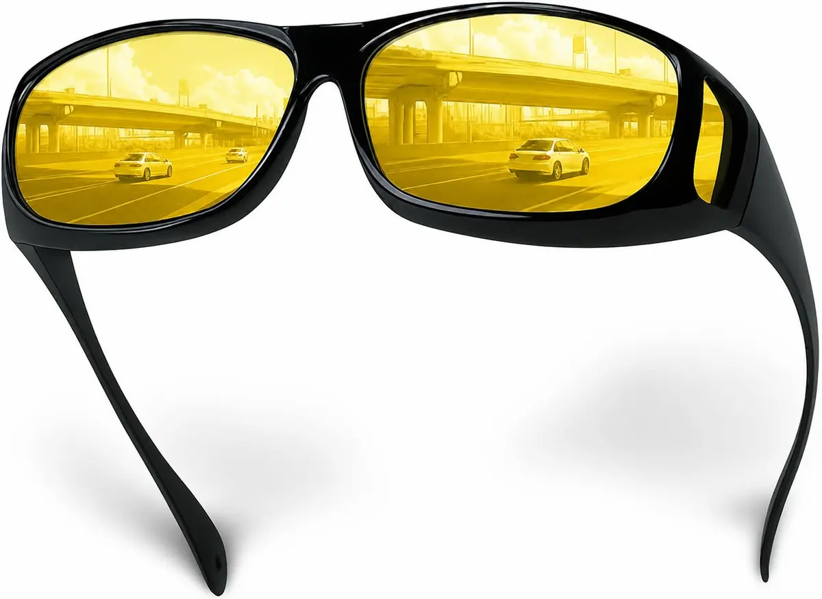 Óculos Unissex para Direção Noturna HD Polarizado – Lentes Amarelas Anti-Reflexo, Reduz Ofuscamento, Melhora a Visão Noturna e Mais Segurança ao Dirigir – Inclui Flanela de Limpeza para Lentes