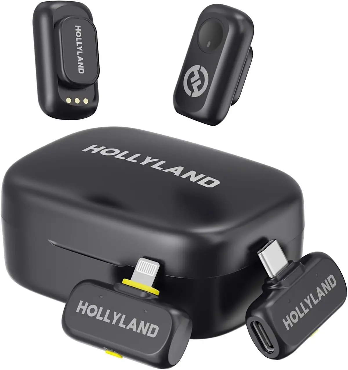 Hollyland LARK A1 Combo – Microfone Sem Fio Mini | para iPhone e Android, Microfone Magnético para YouTube, TikTok, Podcast e Vlogs(2TX+1USB-C RX+1Lightning RX+1Charging Case)