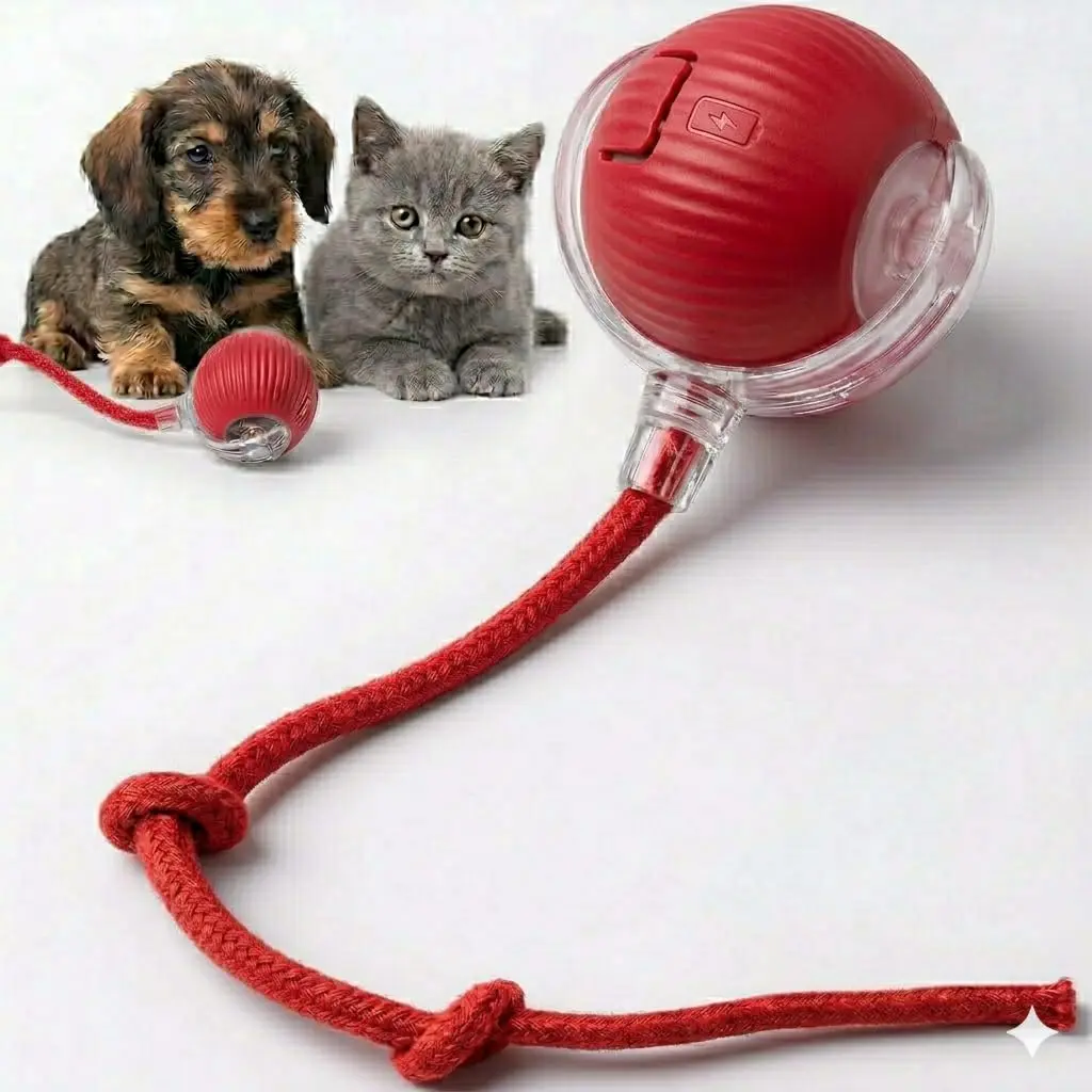 Bola Interativa para Gatos e Cães, Recarregável USB-C, Movimento Automático, Material Resistente, Brinquedo Premium (Vermelho) - 1