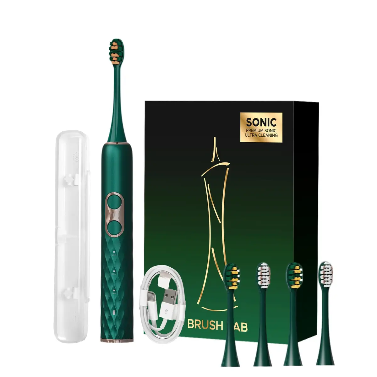 OralGos Escova de Dente Elétrica Sônica para Adultos, Cerdas Macias e Médias, USB Recarregável, IPX7 à Prova d’Água, 4 Cabeças Substituíveis, Portátil para Viagem, Presente (Verde) - 1