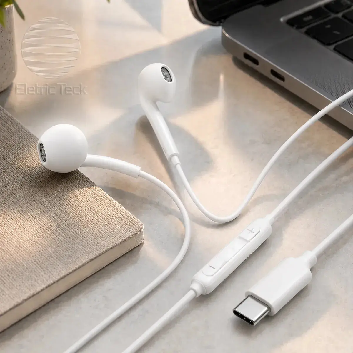 Fones De Ouvido Usb-c Tipo C Com Microfone Integrado Som Estéreo Alta Qualidade Controle De Chamadas Compatível Com iPhone 15 16 17 Android Samsung Xiaomi Motorola Conexão Direta Premium Eletric Teck thumbnail 2