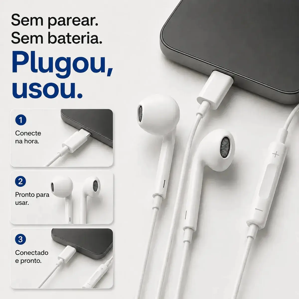 Fones De Ouvido Usb-c Tipo C Com Microfone Integrado Som Estéreo Alta Qualidade Controle De Chamadas Compatível Com iPhone 15 16 17 Android Samsung Xiaomi Motorola Conexão Direta Premium Eletric Teck thumbnail 4