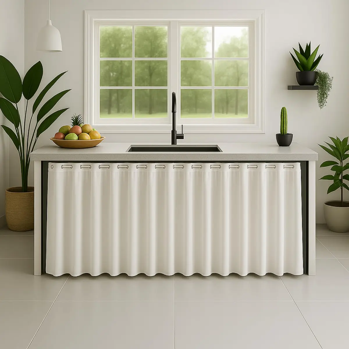 Cortina para Pia de Cozinha Impermeável 1,40 x 0,80 Branco