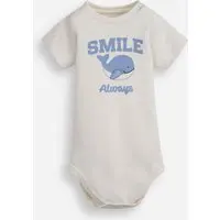 body infantil de algodão manga curta estampado off white - 1
