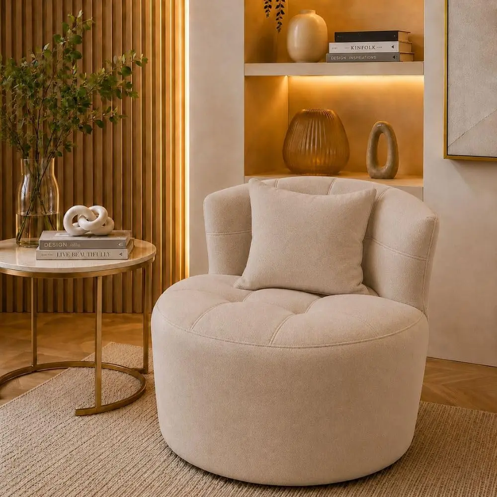 Poltrona Orgânica Tharm Curva Moderna Suede Confortável Sala Quarto Escritório(Suede Bege)