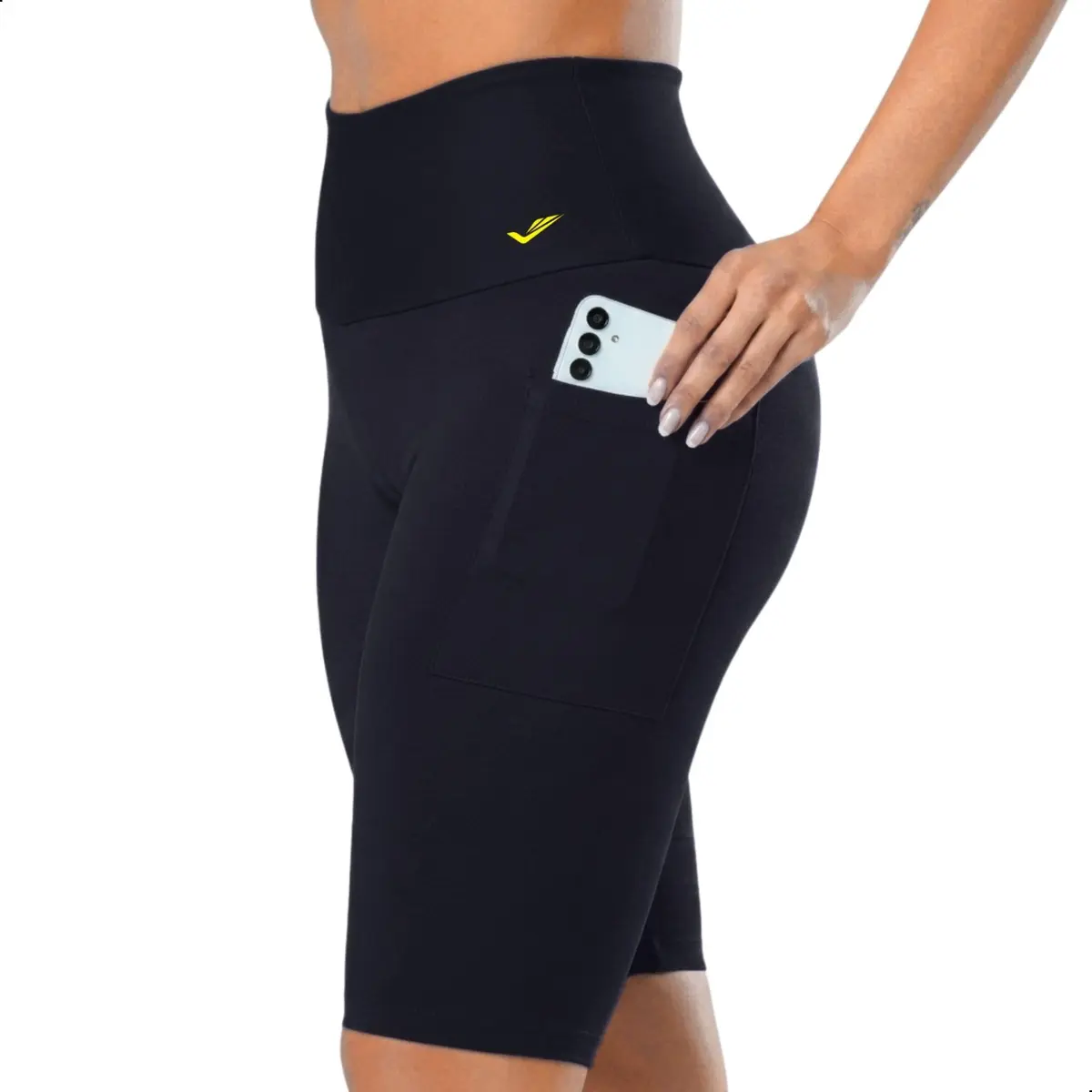 Bermuda Academia Feminina Elite Com Bolso Cós Alto Zero Transparência Fitness