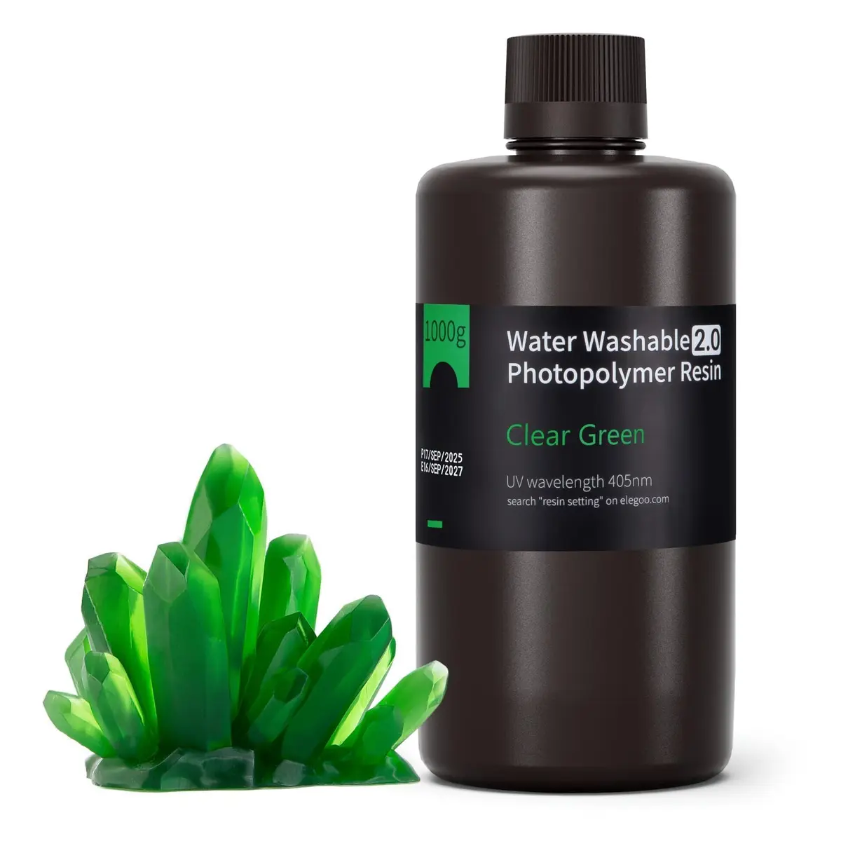 ELEGOO Resina lavável 2.0 para impressora 3D Verde Claro 1KG - Resina de fotopolímero padrão de cura UV 405nm para impressão 3D LCD/MSLA/DLP