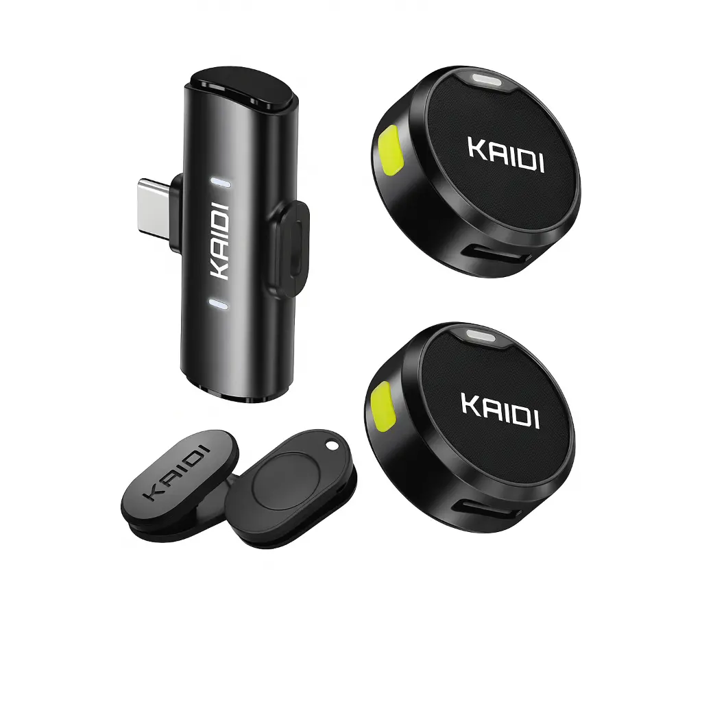 Microfone Lapela Sem Fio Duplo Kaidi Profissional Portátil Imã Redondo Anti Ruído Tipo C iPhone Gravação Celular - 1