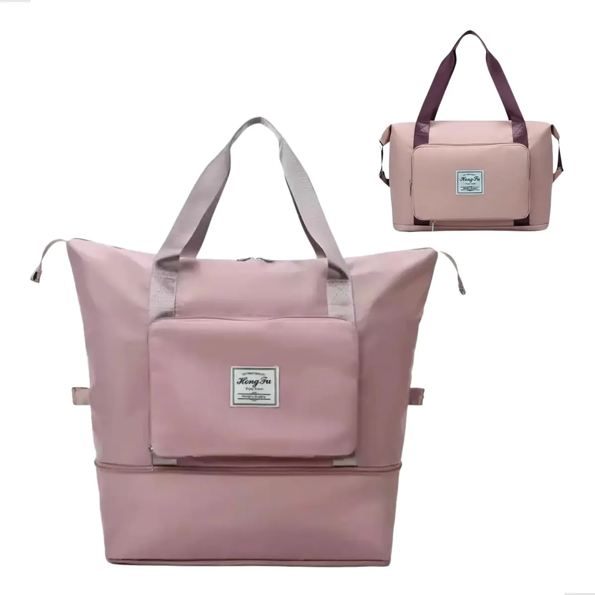 Bolsa de Viagem Dobrável e Expansível com Encaixe na Mala Bagagem de Mão 42x22x28 Tecido Oxford Bolsa de Academia e Treino (Rosa Claro) - 1