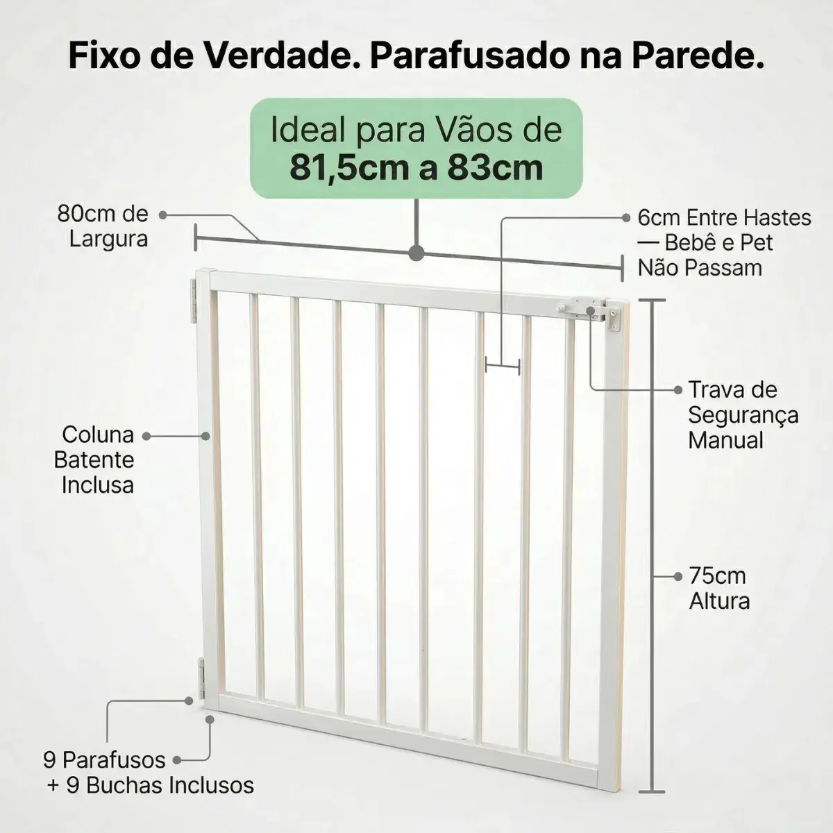 Portão Pet Corredor Fixo Parafusado Parede 80cm Segurança Cor Preto thumbnail 2