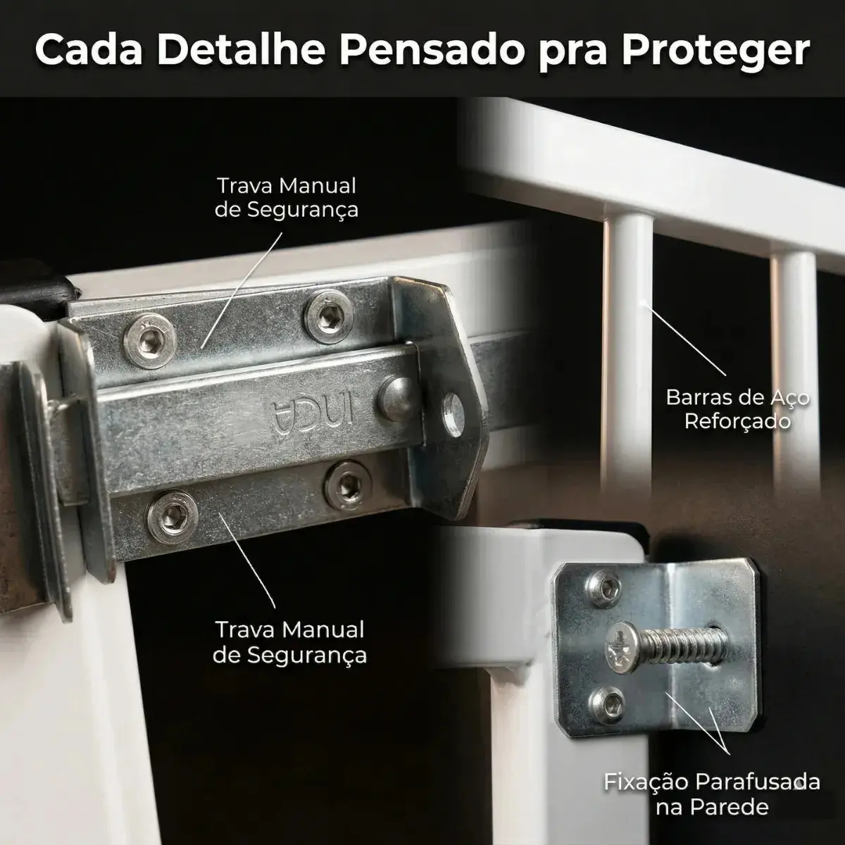 Portão Pet Corredor Fixo Parafusado Parede 80cm Segurança Cor Preto thumbnail 5