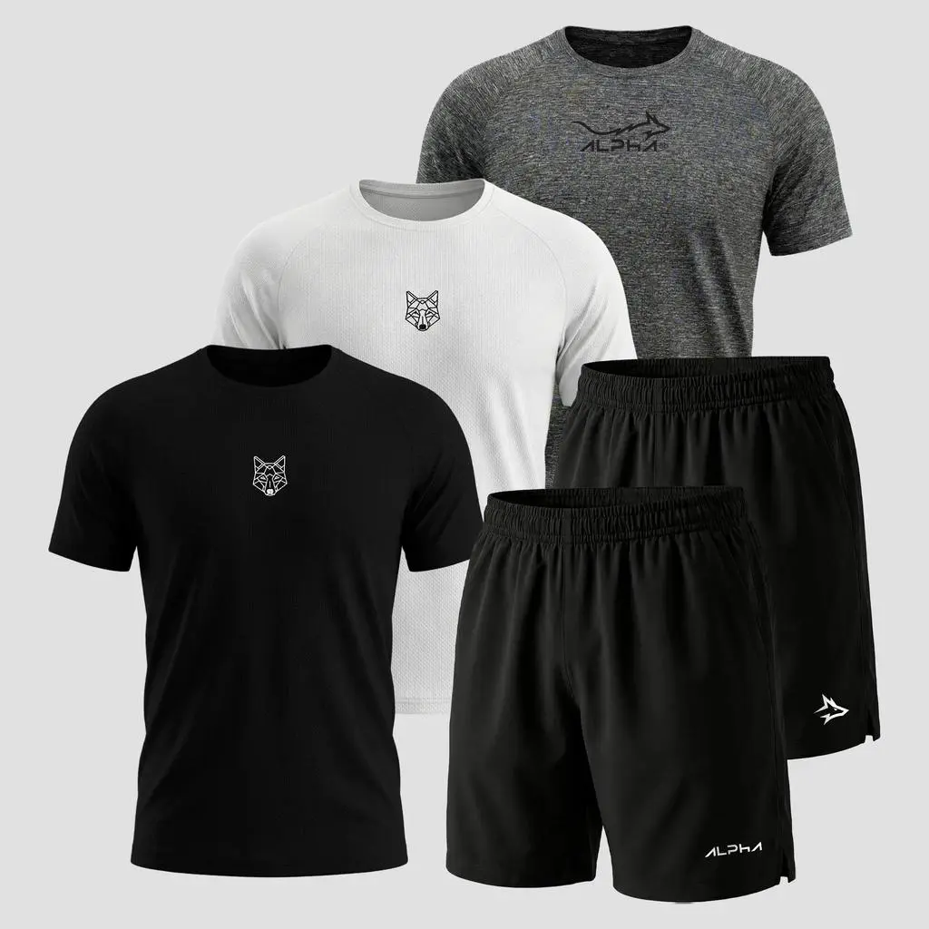 Kit 5 Peças Dry Fit 3 Camisetas e 2 Bermudas Alpha Co