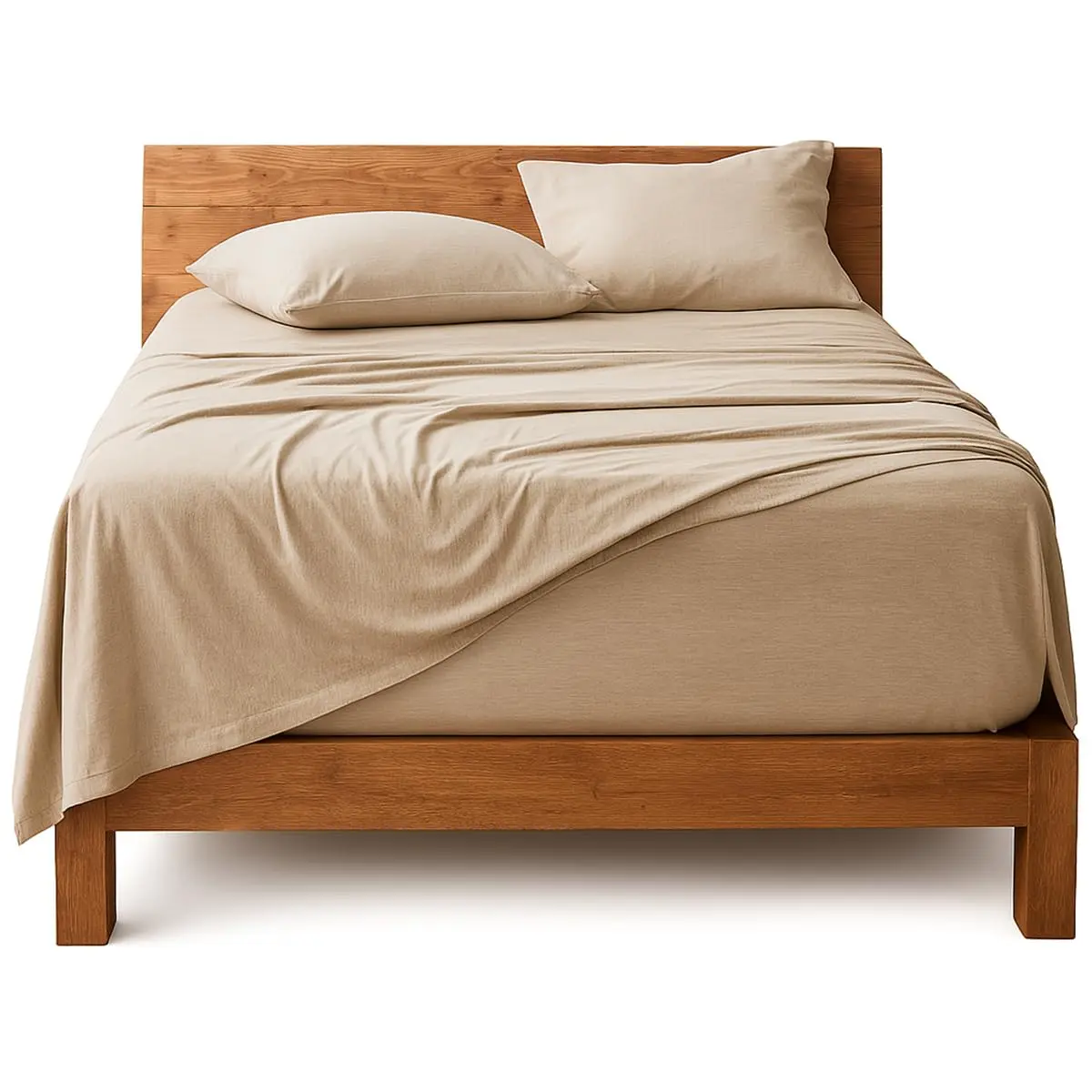 Decolab Jogo de Cama Casal 100% Algodão Confort Plus 4 Peças (Bege) | 1 lençol com elástico + 1 sobrelençol + 2 fronhas. Malha respirável, toque macio e cor lisa fácil de combinar. - 1