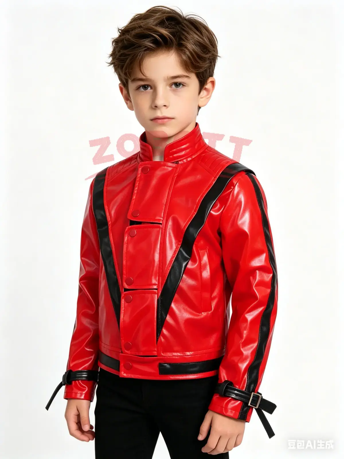 Fantasia de Cosplay Zembie, Jaqueta de Couro Vermelha, Michael Jackson Thriller, Roupa Noturna para Crianças, Halloween, Performance em Palco de Rock - 1