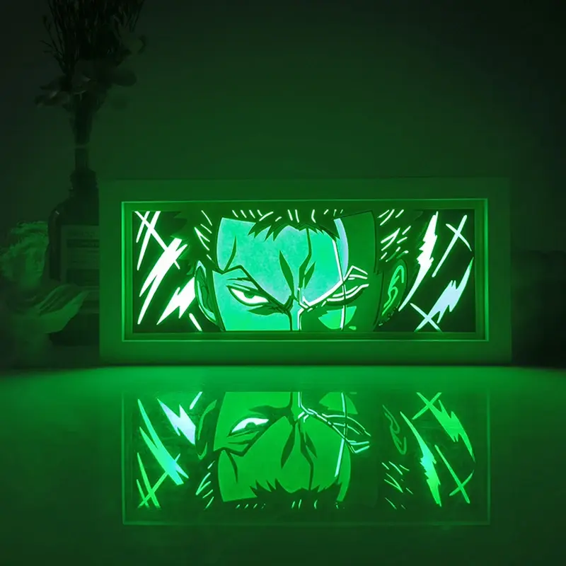 Uma peça zoro série papel corte sombra caixa luz halloween modelo de controle remoto múltiplas cores gamer quarto