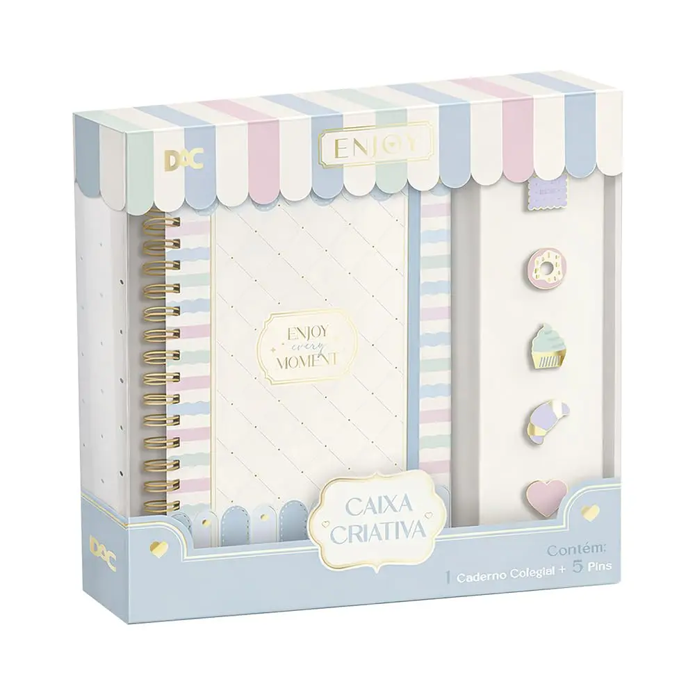 DAC - Caixa Criativa (Caderno Colegial Smart + 5 Pins de Decoração) Enjoy - 1