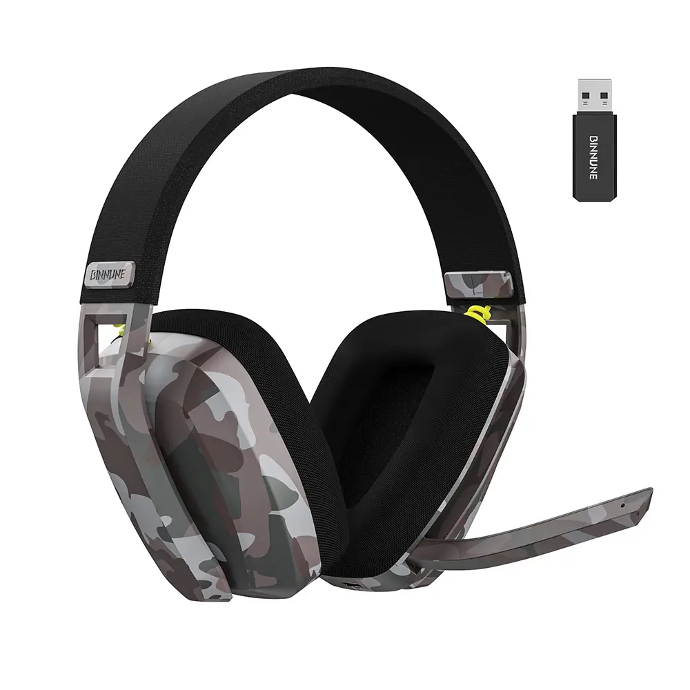 BINNUNE BW06 Fone de ouvido sem fio para jogos de 2,4 GHz com microfone para PS5 PS4 PC Mac Playstation Bluetooth Gaming Headset com microfone