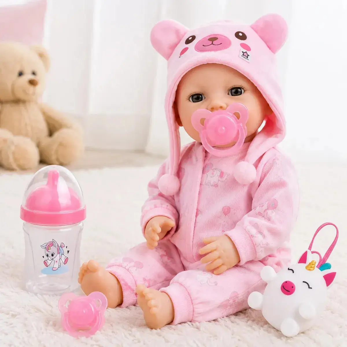 Boneca De Pijama New Born Brincando De Pijama Menina Abre E Fecha O Olho Com Acessórios 40CM