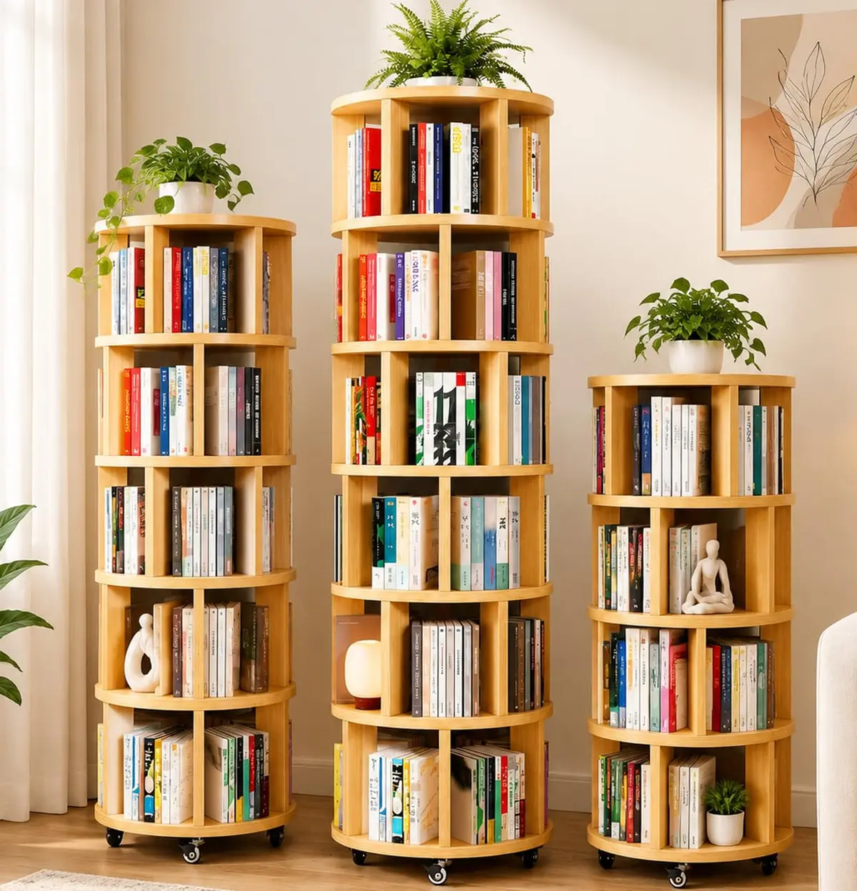 MYBEEM 6 Estante Giratória Livros, 193 * 44cm, Estante Giratoria Livros, Rotação 360°Suave, Pouca Ocupação de Espaço, Módulos Flexíveis, para Escritório, Quarto e Ambientes
